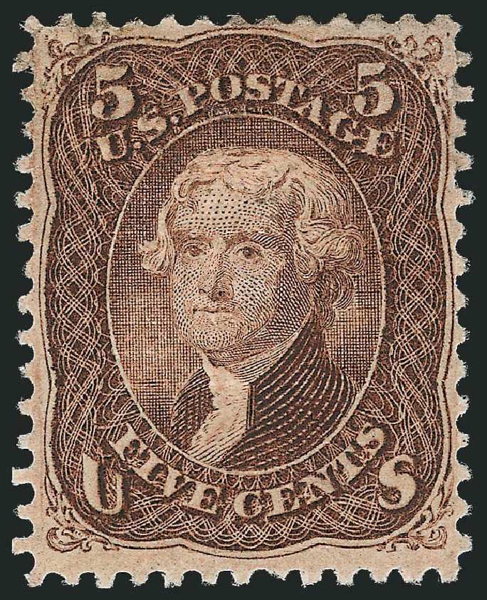 Price of US Stamps Scott Catalogue 95 - 5c 1868 Jefferson Grill. Robert Siegel Auction Galleries, Mar 2012, Sale 1021, Lot 256