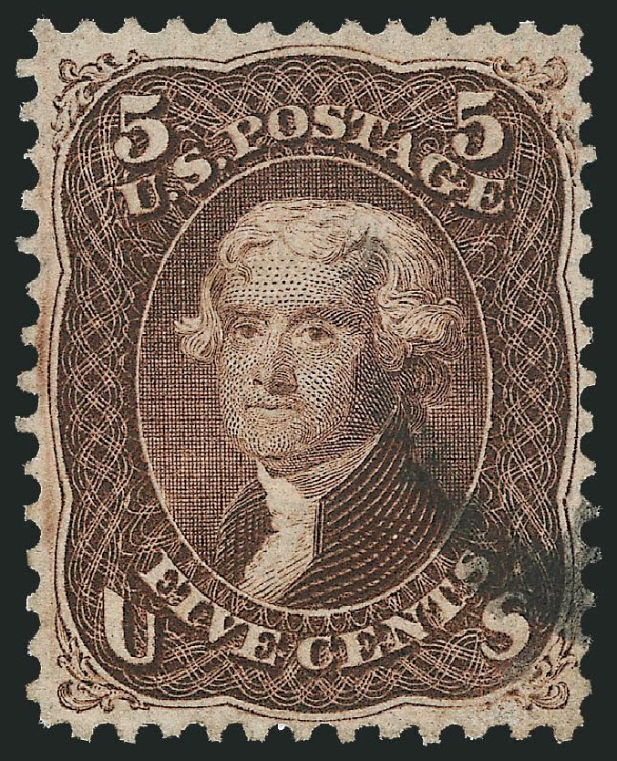 Values of US Stamps Scott Cat. # 95: 5c 1868 Jefferson Grill. Robert Siegel Auction Galleries, Nov 2013, Sale 1061, Lot 3506