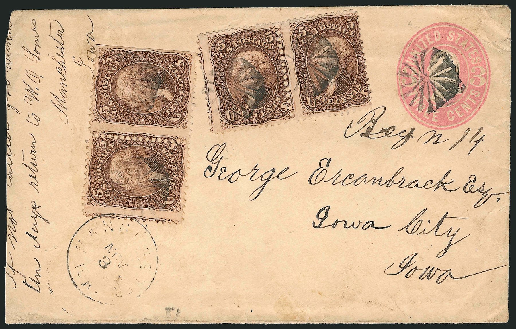 US Stamps Values Scott Catalogue #95: 1868 5c Jefferson Grill. Robert Siegel Auction Galleries, Oct 2014, Sale 1082, Lot 386