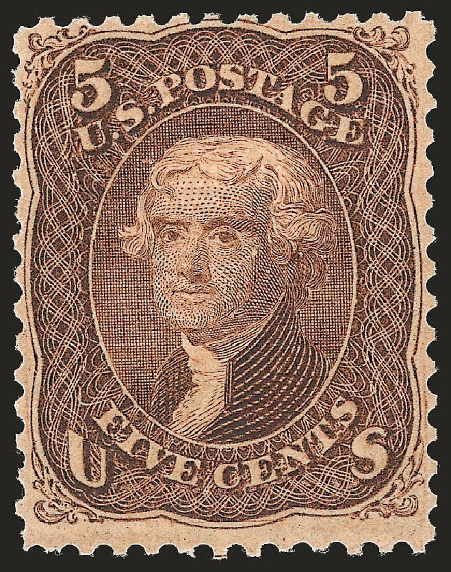 Value of US Stamp Scott 95 - 5c 1868 Jefferson Grill. Robert Siegel Auction Galleries, Apr 2010, Sale 984, Lot 336