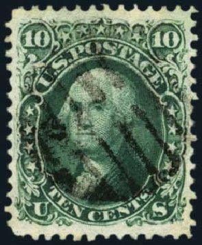 US Stamps Values Scott Catalog 96: 10c 1868 Washington Grill. Harmer-Schau Auction Galleries, Aug 2012, Sale 94, Lot 1157