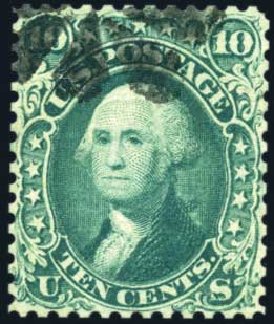 US Stamp Values Scott 96: 1868 10c Washington Grill. Harmer-Schau Auction Galleries, Oct 2010, Sale 87, Lot 128