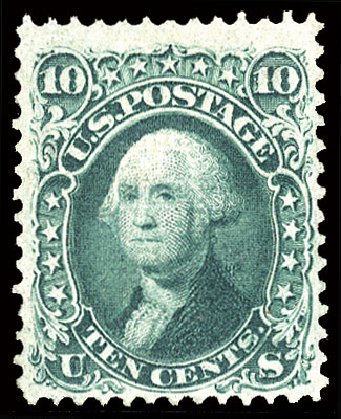 US Stamp Value Scott Cat. 96 - 1868 10c Washington Grill. Cherrystone Auctions, Sep 2010, Sale 201009, Lot 39