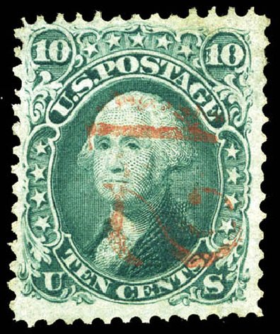 Value of US Stamp Scott Catalog #96: 10c 1868 Washington Grill. Matthew Bennett International, Mar 2012, Sale 344, Lot 4300