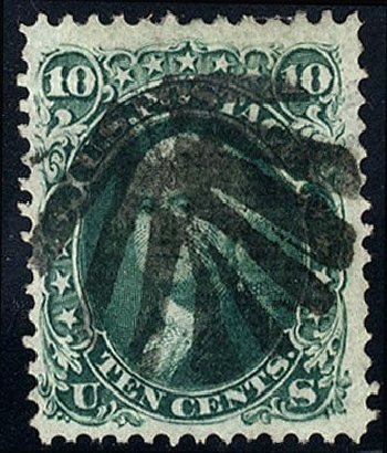 US Stamp Values Scott Catalog # 96 - 1868 10c Washington Grill. Cherrystone Auctions, Jan 2008, Sale 200801, Lot 1094