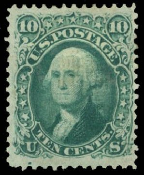 US Stamps Prices Scott #96 - 10c 1868 Washington Grill. Daniel Kelleher Auctions, Mar 2014, Sale 650, Lot 2545