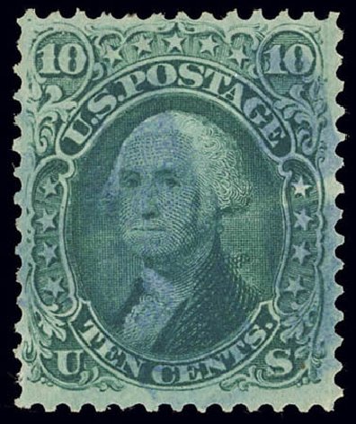 US Stamps Value Scott Catalog # 96: 1868 10c Washington Grill. Daniel Kelleher Auctions, Feb 2013, Sale 634, Lot 83