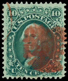 US Stamps Price Scott # 96 - 1868 10c Washington Grill. Daniel Kelleher Auctions, May 2014, Sale 652, Lot 213