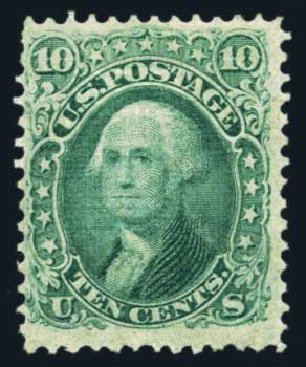 US Stamp Values Scott # 96 - 1868 10c Washington Grill. Harmer-Schau Auction Galleries, Aug 2014, Sale 102, Lot 1736