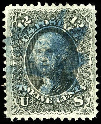 Value of US Stamps Scott # 97 - 1868 12c Washington Grill. Matthew Bennett International, Apr 2008, Sale 326, Lot 108