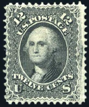 Value of US Stamps Scott Cat. 97: 1868 12c Washington Grill. Harmer-Schau Auction Galleries, Aug 2011, Sale 90, Lot 1245