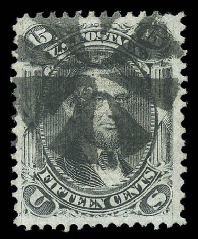 Value of US Stamps Scott Catalogue # 98: 15c 1868 Lincoln Grill. Matthew Bennett International, Sep 2010, Sale 331, Lot 447