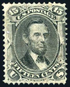 Prices of US Stamp Scott Cat. 98 - 15c 1868 Lincoln Grill. Harmer-Schau Auction Galleries, Aug 2011, Sale 90, Lot 1247