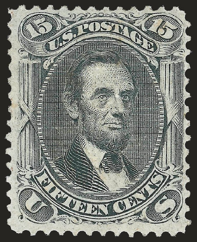 US Stamps Price Scott Catalog 98: 15c 1868 Lincoln Grill. Robert Siegel Auction Galleries, Dec 2009, Sale 982, Lot 5277