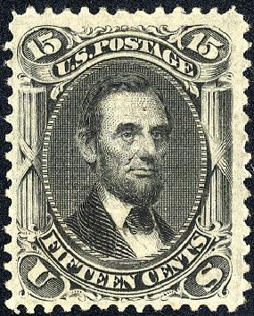 Values of US Stamp Scott Catalog 98 - 1868 15c Lincoln Grill. Cherrystone Auctions, Jan 2008, Sale 200801, Lot 1098