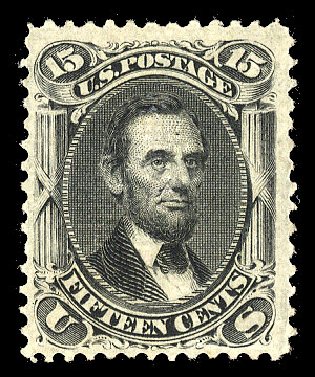 US Stamps Value Scott Cat. # 98 - 1868 15c Lincoln Grill. Cherrystone Auctions, Apr 2012, Sale 201204, Lot 68