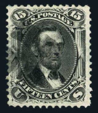 Value of US Stamps Scott Catalogue #98 - 15c 1868 Lincoln Grill. Harmer-Schau Auction Galleries, Aug 2014, Sale 102, Lot 1738