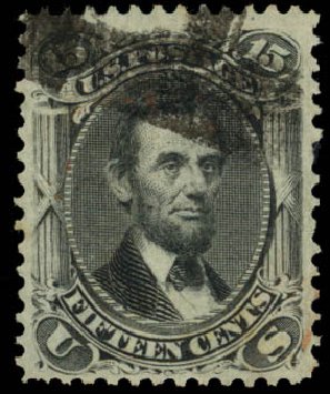 Value of US Stamps Scott Catalog # 98: 15c 1868 Lincoln Grill. Daniel Kelleher Auctions, Oct 2014, Sale 660, Lot 2118