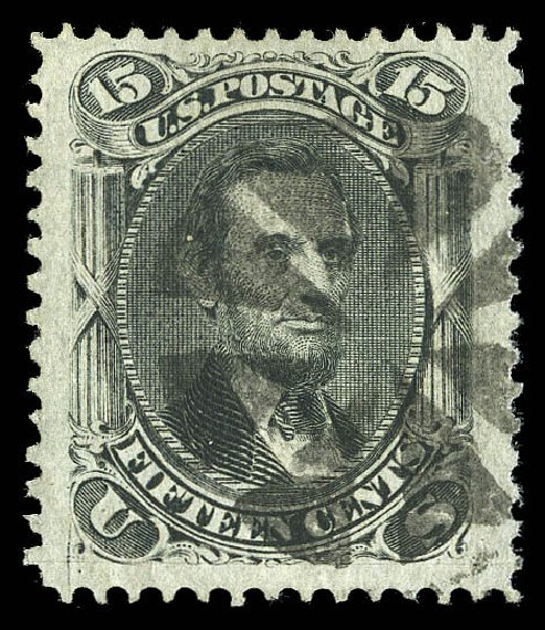 US Stamps Value Scott # 98 - 1868 15c Lincoln Grill. Matthew Bennett International, Sep 2012, Sale 345, Lot 129