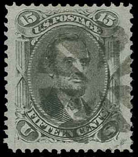 Cost of US Stamp Scott 98 - 1868 15c Lincoln Grill. H.R. Harmer, Nov 2013, Sale 3004, Lot 1089