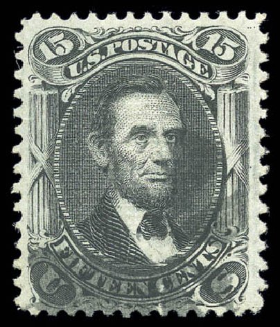 Values of US Stamp Scott 98: 15c 1868 Lincoln Grill. Matthew Bennett International, Sep 2010, Sale 331, Lot 450
