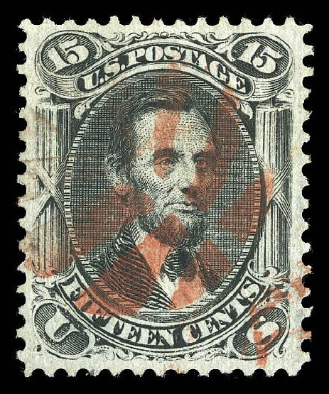 Values of US Stamps Scott #98 - 15c 1868 Lincoln Grill. Matthew Bennett International, Sep 2012, Sale 345, Lot 130