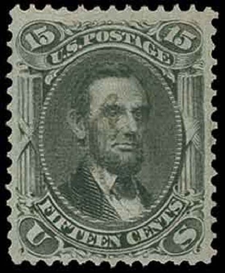 Price of US Stamp Scott Cat. #98 - 1868 15c Lincoln Grill. H.R. Harmer, Nov 2013, Sale 3004, Lot 1090