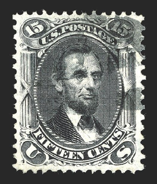 US Stamp Value Scott Catalogue 98: 15c 1868 Lincoln Grill. Spink Shreves Galleries, Mar 2013, Sale 142, Lot 181