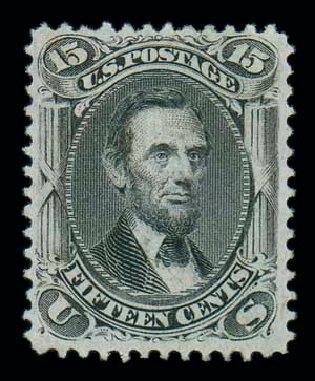 Value of US Stamps Scott Catalog #98 - 15c 1868 Lincoln Grill. Matthew Bennett International, Oct 2007, Sale 320, Lot 414