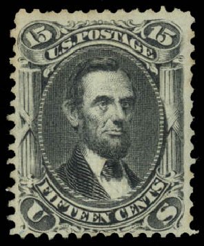 Price of US Stamp Scott Cat. 98: 1868 15c Lincoln Grill. Daniel Kelleher Auctions, Jan 2015, Sale 663, Lot 1324