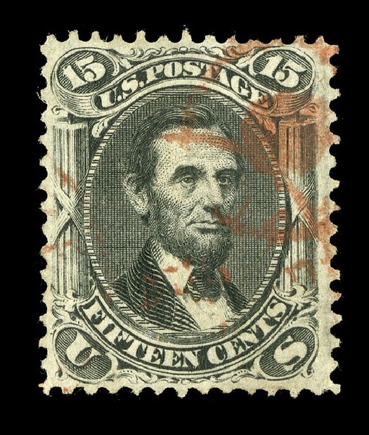 Cost of US Stamp Scott Catalog 98 - 1868 15c Lincoln Grill. Spink Shreves Galleries, May 2014, Sale 148, Lot 134