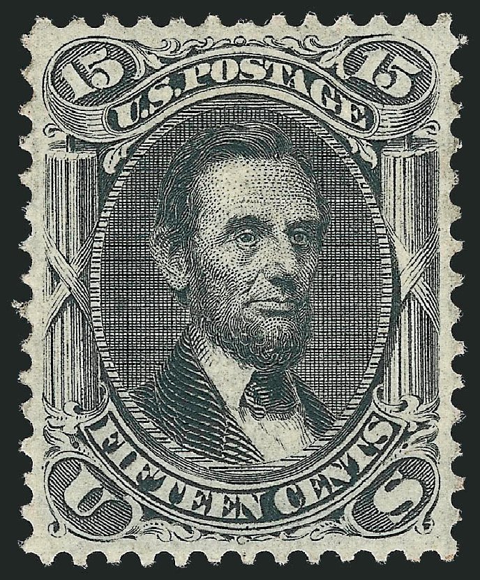 Values of US Stamp Scott Catalogue 98: 1868 15c Lincoln Grill. Robert Siegel Auction Galleries, Oct 2010, Sale 995, Lot 2045