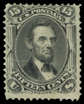 Cost of US Stamps Scott Catalogue #98 - 1868 15c Lincoln Grill. Daniel Kelleher Auctions, Sep 2014, Sale 655, Lot 242