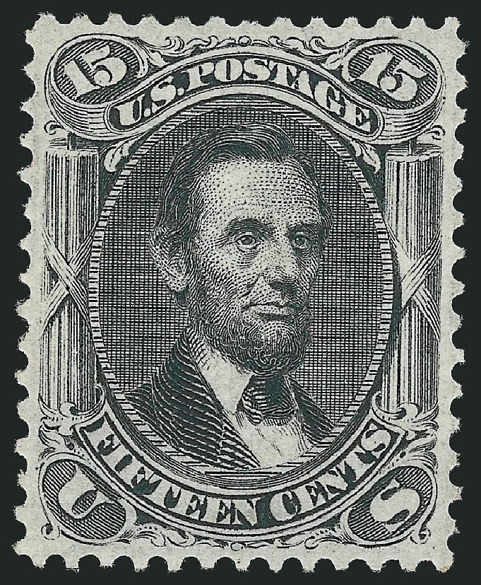 Values of US Stamp Scott Catalog 98: 15c 1868 Lincoln Grill. Robert Siegel Auction Galleries, Oct 2011, Sale 1014, Lot 1252