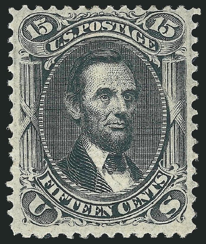 US Stamps Price Scott #98: 1868 15c Lincoln Grill. Robert Siegel Auction Galleries, Nov 2013, Sale 1057, Lot 662