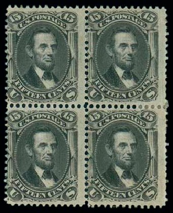 US Stamps Price Scott # 98: 15c 1868 Lincoln Grill. Matthew Bennett International, Jun 2007, Sale 319, Lot 1133