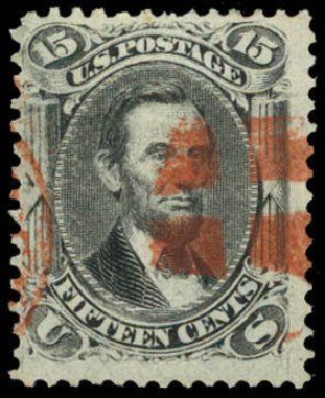 Prices of US Stamps Scott Catalogue #98 - 15c 1868 Lincoln Grill. Daniel Kelleher Auctions, Sep 2014, Sale 655, Lot 243