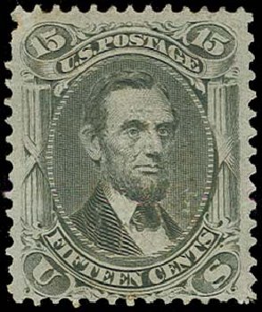 US Stamps Values Scott # 98 - 15c 1868 Lincoln Grill. H.R. Harmer, Oct 2014, Sale 3006, Lot 1146