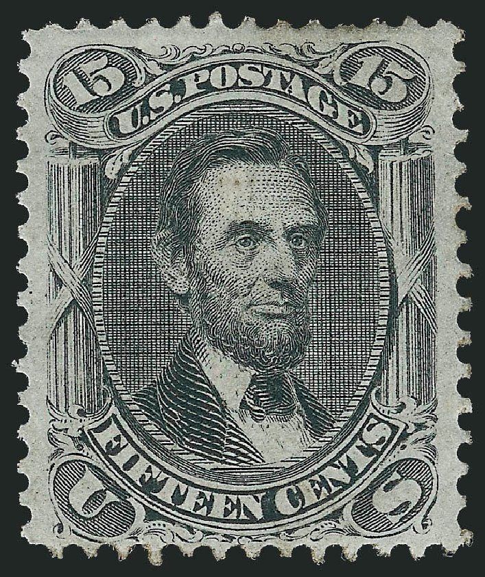 US Stamps Price Scott Catalog 98: 1868 15c Lincoln Grill. Robert Siegel Auction Galleries, Mar 2012, Sale 1021, Lot 266