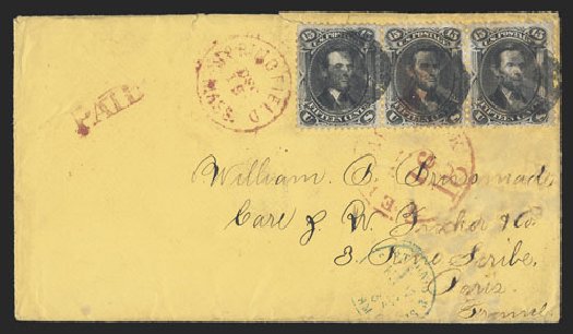 US Stamp Values Scott Catalog # 98 - 1868 15c Lincoln Grill. Spink Shreves Galleries, Jul 2012, Sale 140, Lot 136