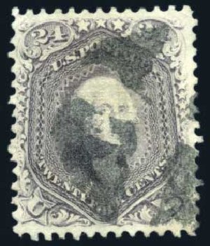 US Stamp Values Scott Catalogue 99 - 24c 1869 Washington Grill. Harmer-Schau Auction Galleries, Jun 2008, Sale 78, Lot 1338