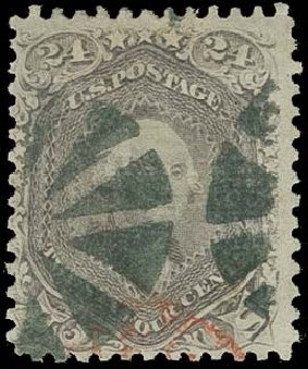 Cost of US Stamp Scott Cat. # 99 - 1869 24c Washington Grill. H.R. Harmer, Oct 2014, Sale 3006, Lot 1149