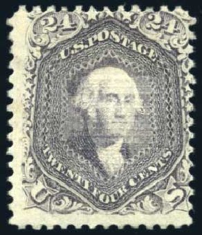 Costs of US Stamps Scott Catalogue 99: 24c 1869 Washington Grill. Harmer-Schau Auction Galleries, Jul 2010, Sale 86, Lot 380