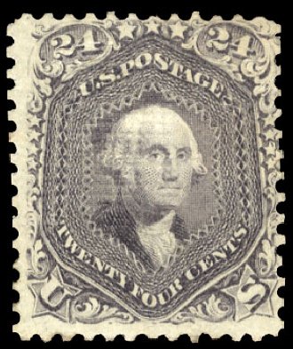 US Stamp Values Scott Cat. 99: 1869 24c Washington Grill. Cherrystone Auctions, Apr 2010, Sale 201004, Lot 134