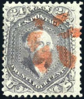 US Stamp Values Scott Catalogue #99: 1869 24c Washington Grill. Harmer-Schau Auction Galleries, Oct 2009, Sale 83, Lot 352