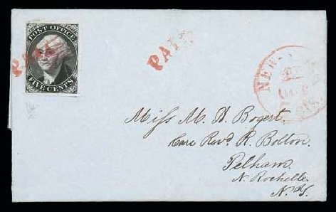 Cost of US Stamps Scott Catalogue 9X1: 5c 1846 New York Postmasters Provisional. Matthew Bennett International, Dec 2007, Sale 324, Lot 1007