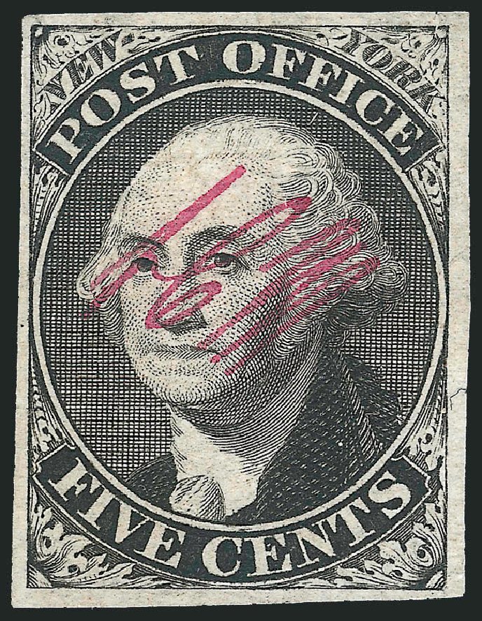 US Stamps Values Scott Catalogue # 9X1: 1846 5c New York Postmasters Provisional. Robert Siegel Auction Galleries, Dec 2010, Sale 999, Lot 547
