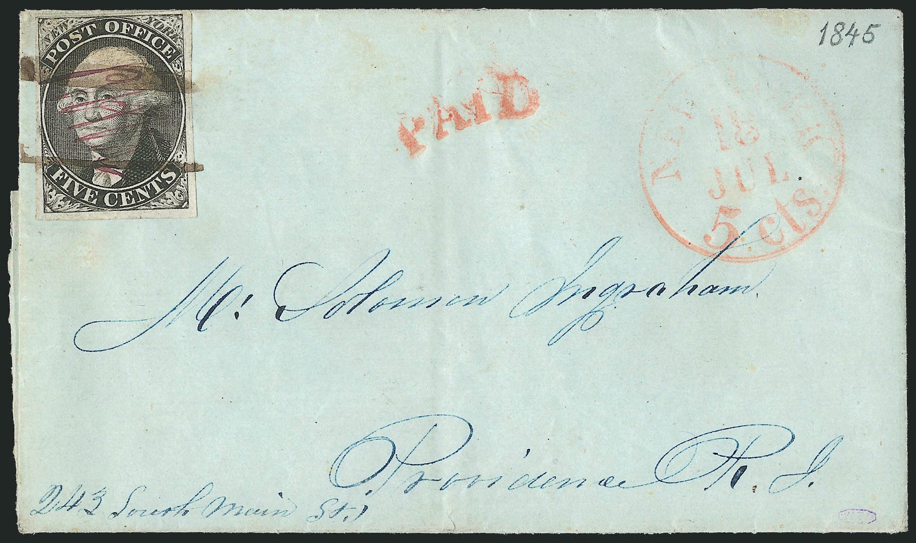 Price of US Stamps Scott Catalog # 9X1 - 5c 1846 New York Postmasters Provisional. Robert Siegel Auction Galleries, Dec 2010, Sale 999, Lot 597