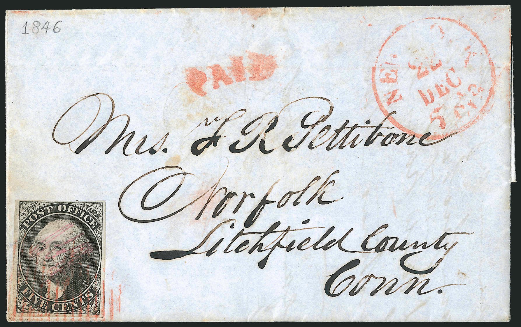 Cost of US Stamps Scott Catalogue #9X1 - 1846 5c New York Postmasters Provisional. Robert Siegel Auction Galleries, Dec 2010, Sale 999, Lot 607