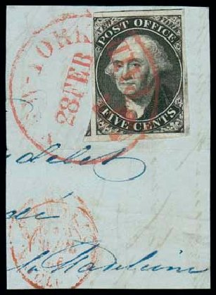 Values of US Stamp Scott Catalog #9X1 - 5c 1846 New York Postmasters Provisional. Matthew Bennett International, Dec 2007, Sale 323, Lot 8